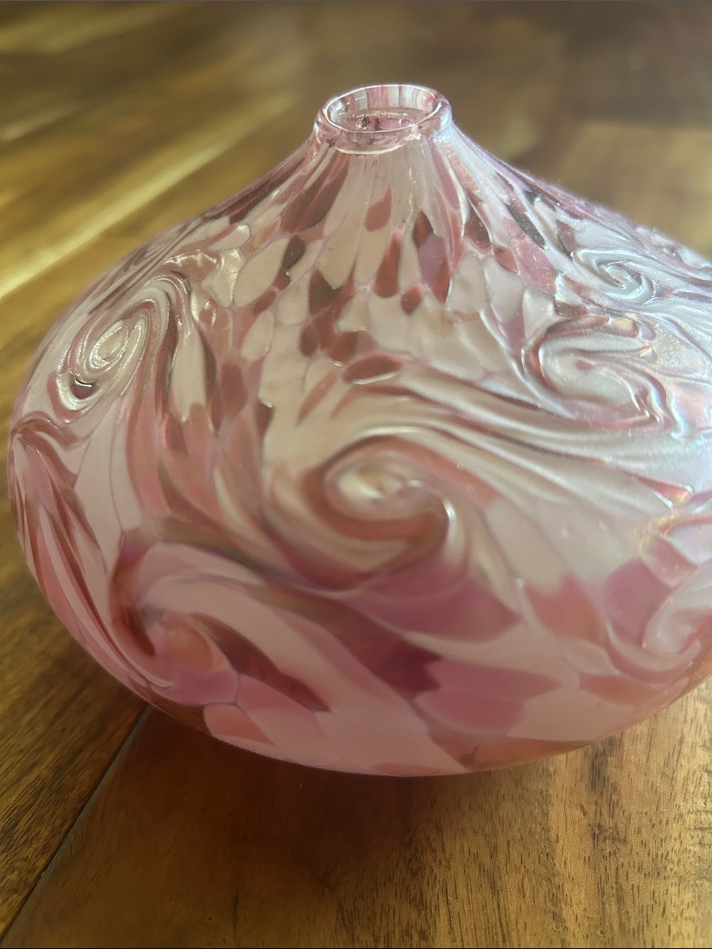 Handblown Pink Swirl Art Glass Bud Vase/oil lamp by BlackSheep Glass. Beautiful.
